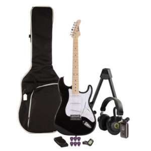 EastCoast ST1 Electric Guitar Starter Pack in Black with Headphone Amp & Accessories