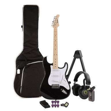 EastCoast ST1 Electric Guitar Starter Pack in Black with Headphone Amp & Accessories