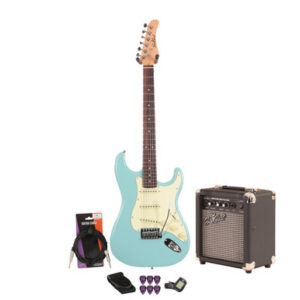 EastCoast ST1 Electric Guitar Starter Pack in Daphne Blue with 10W Amp & Accessories