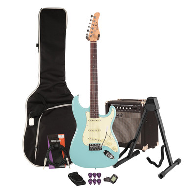 EastCoast ST1 Electric Guitar Starter Pack in Daphne Blue with 15W Amp & Accessories