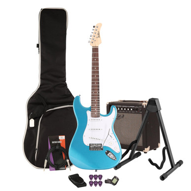 EastCoast ST1 Electric Guitar Starter Pack in Lake Placid Blue with 15W Amp & Accessories