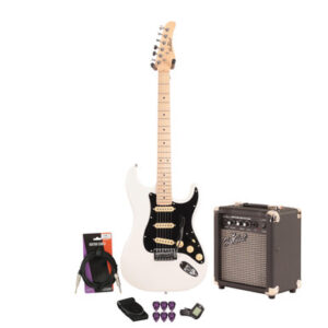 EastCoast ST1 Electric Guitar Starter Pack in Pearl White with 10W Amp & Accessories