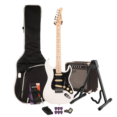 EastCoast ST1 Electric Guitar Starter Pack in Pearl White with 15W Amp & Accessories