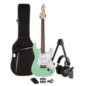 EastCoast ST1 Electric Guitar Silent Bundle in Surf Green With Headphone Amp & Accessories