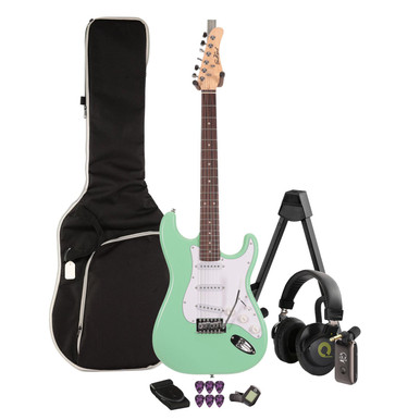 EastCoast ST1 Electric Guitar Silent Bundle in Surf Green With Headphone Amp & Accessories