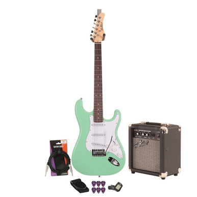 EastCoast ST1 Electric Guitar Starter Pack in Surf Green with 10W Amp & Accessories