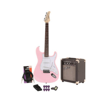 EastCoast ST1 Electric Guitar Starter Pack in Shell Pink with 10W Amp & Accessories