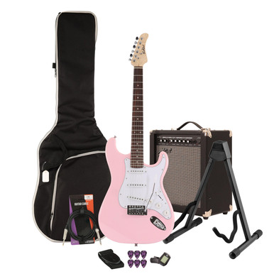 EastCoast ST1 Electric Guitar Starter Pack in Shell Pink with 35W Amp & Accessories