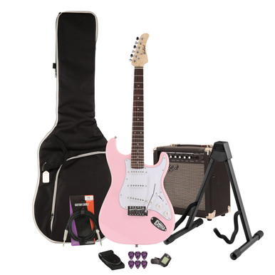 EastCoast ST1 Electric Guitar Starter Pack in Shell Pink with 15W Amp & Accessories