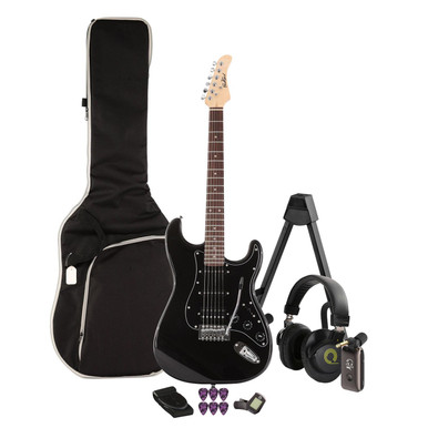 EastCoast ST2 Electric Guitar Silent Bundle in Black Metallic with Headphone Amp & Accessories