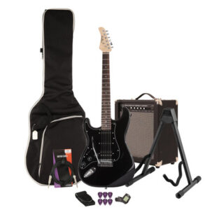 EastCoast ST2 Left Handed Electric Guitar Starter Pack in Black Metallic with 35W Amp & Accessories