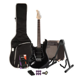 EastCoast ST2 Left Handed Electric Guitar Starter Pack in Black Metallic with 15W Amp & Accessories
