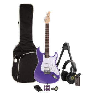 EastCoast ST2 Electric Guitar Silent Bundle in Purple Metallic with Headphone Amp & Accessories