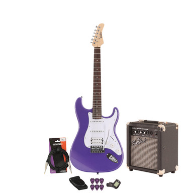 EastCoast ST2 Electric Guitar Starter Pack in Purple Metallic with 10W Amp & Accessories