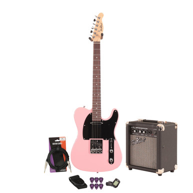 EastCoast T1 Electric Guitar Starter Pack in Bubblegum Metallic with 10W Amp & Accessories