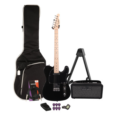 EastCoast T1 Electric Guitar Starter Pack in Black with Bounce 15W Amp & Accessories