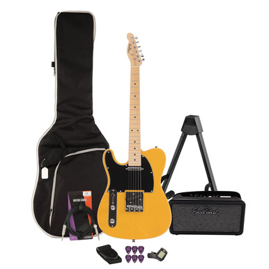 EastCoast T1 Left Handed Electric Guitar Starter Pack In Butterscotch with Bounce 15W Amp & Accessories