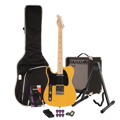 EastCoast T1 Left Handed Electric Guitar Starter Pack in Butterscotch with 35W Amp & Accessories