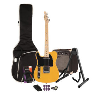 EastCoast T1 Left Handed Electric Guitar Starter Pack in Butterscotch with 15W Amp & Accessories