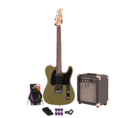 EastCoast T1 Electric Guitar Starter Pack in Drab Olive Green with 10W Amp & Accessories