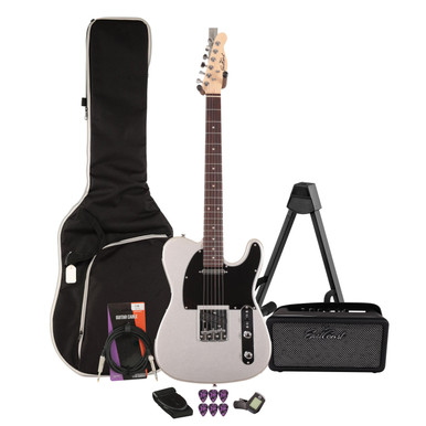 EastCoast T1 Electric Guitar Starter Pack In Slick Silver with Bounce 15W Amp & Accessories