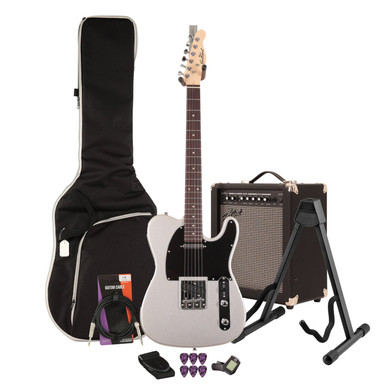 EastCoast T1 Electric Guitar Starter Pack in Slick Silver with 35W Amp & Accessories