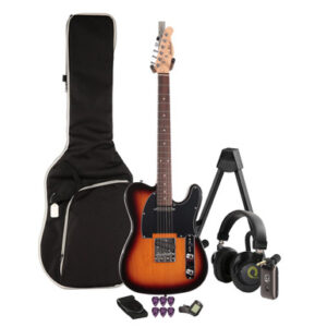 EastCoast T1 Electric Guitar Silent Bundle in Vintage Sunburst With Headphone Amp & Accessories
