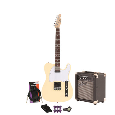 EastCoast T1 Electric Guitar Starter Pack in Vintage White with 10W Amp & Accessories