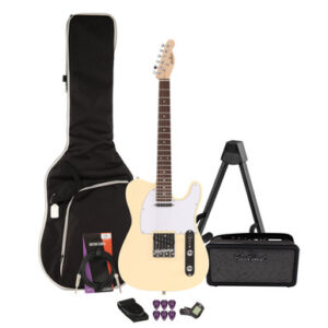 EastCoast T1 Electric Guitar Starter Pack in Vintage White with Bounce 15W Amp & Accessories