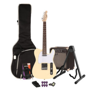 EastCoast T1 Electric Guitar Starter Pack in Vintage White with 15W Amp & Accessories
