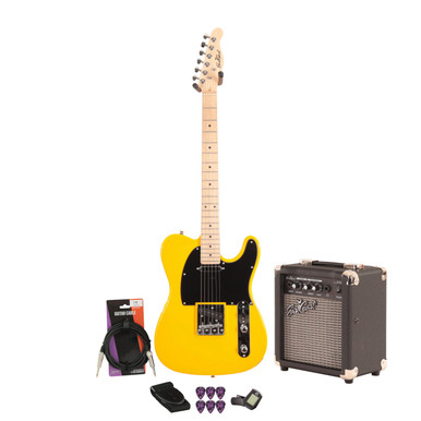 EastCoast T1 Electric Guitar Starter Pack in Ferrari Yellow with 10W Amp & Accessories