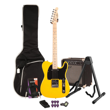EastCoast T1 Electric Guitar Starter Pack in Ferrari Yellow with 15W Amp & Accessories