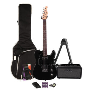 EastCoast T2 Electric Guitar Starter Pack In Black with Bounce 15W Amp & Accessories