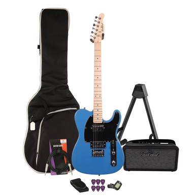 EastCoast T2 Electric Guitar Starter Pack In Ocean Blue Metallic with Bounce 15W Amp & Accessories