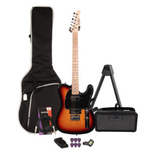 EastCoast T2 Electric Guitar Starter Pack In Three Tone Sunburst with Bounce 15W Amp & Accessories