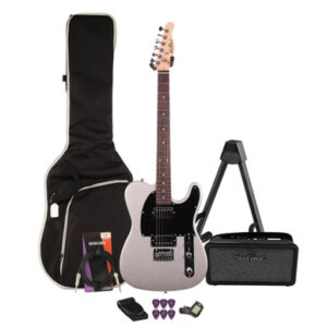 EastCoast T2 Electric Guitar Starter Pack In Slick Silver with Bounce 15W Amp & Accessories