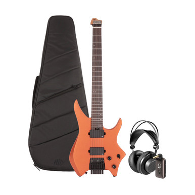 HILS NEXT HN3 Headless Electric Guitar Satin Orange Silent Practice Bundle