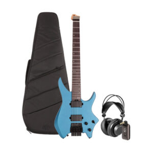 HILS NEXT HN3 Headless Electric Guitar Satin Blue Silent Practice Bundle
