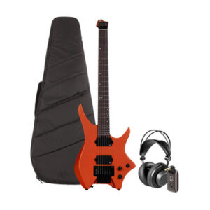 HILS NEXT HN5 Headless Electric Guitar Satin Orange Silent Practice Bundle