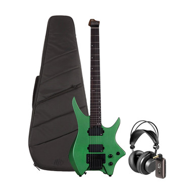 HILS NEXT HN5 Headless Electric Guitar Satin Green Silent Practice Bundle