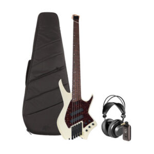 Hils HNB5 Headless 5-String Bass Guitar Fan Fret in Gloss Ivory Silent Bundle