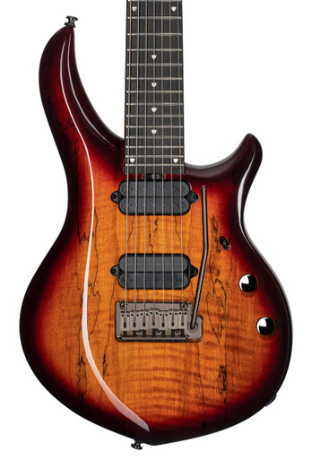 Sterling by Music Man Majesty MAJ270X 7-String Electric Guitar in Spalted Maple Blood Orange Burst