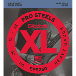 D'Addario EPS230 Pro Steels Stainless Steel Heavy 55-110 Bass Guitar Strings, Long Scale