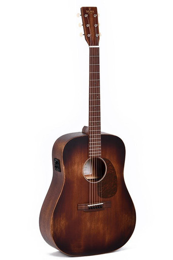 Sigma DM-15E Aged Dreadnought Electro Acoustic in Distressed Satin - Image 3