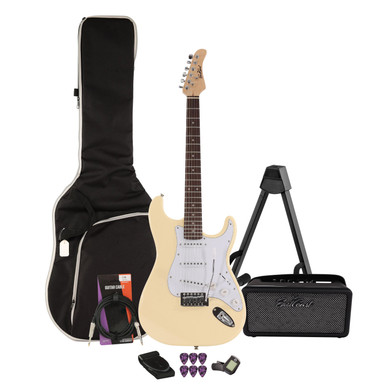 EastCoast ST1 Electric Guitar Starter Pack in Vintage White with Bounce 15W Amp & Accessories