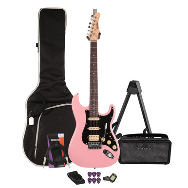 EastCoast ST2 Electric Guitar Starter Pack in Bubblegum Metallic with Bounce 15W Amp & Accessories