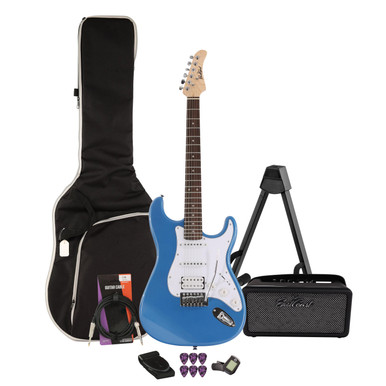 EastCoast ST2 Electric Guitar Starter Pack in Ocean Blue Metallic with Bounce 15W Amp & Accessories