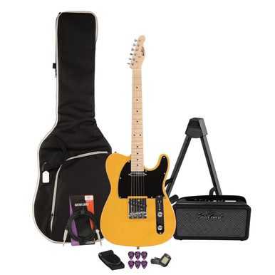 EastCoast T1 Electric Guitar Starter Pack in Butterscotch with Bounce 15W Amp & Accessories