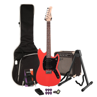 EastCoast MS1 Short Scale Electric Guitar Starter Pack in Fiesta Red with 15W Amp & Accessories - Image 1