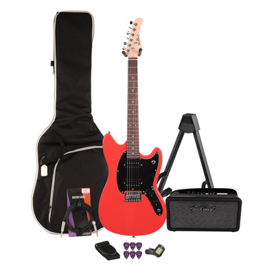 EastCoast MS1 Short Scale Electric Guitar Starter Pack in Fiesta Red with Bounce 15W Amp & Accessories
